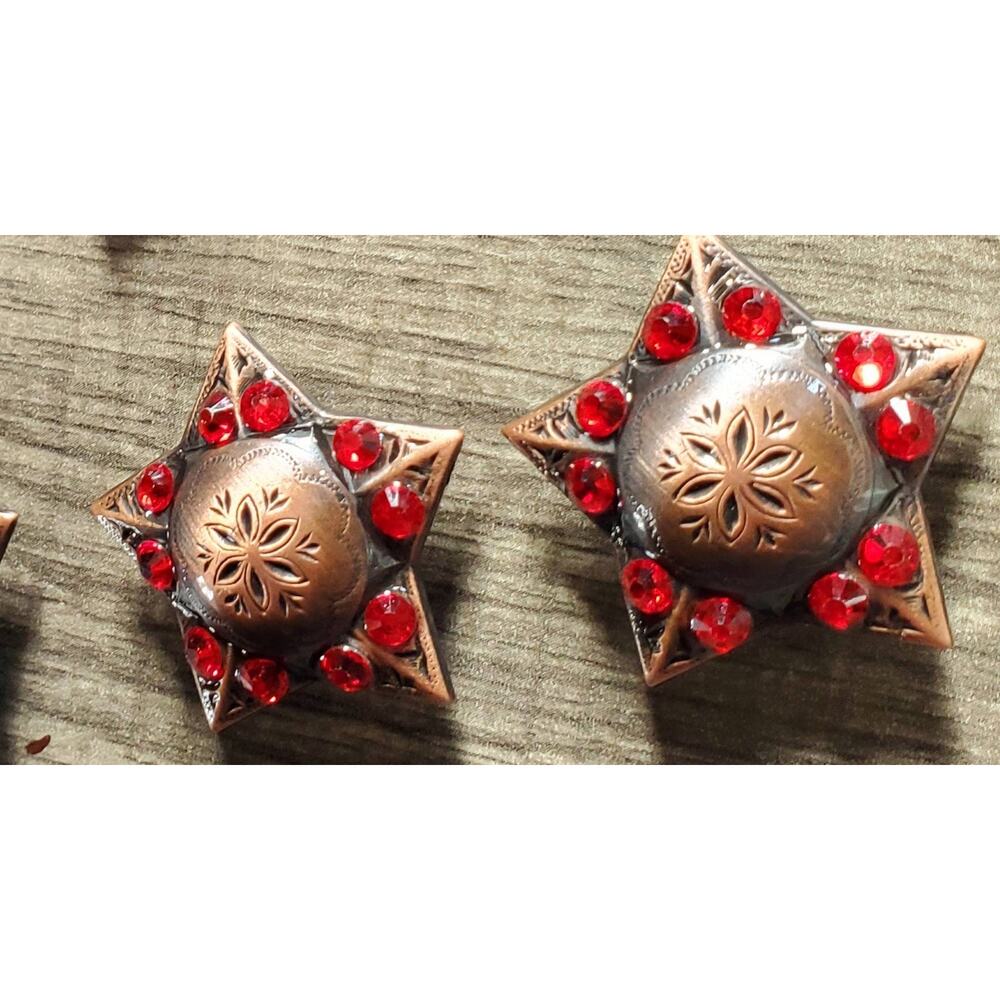 Bronze red bling conchos, star bling , replacement conchos, saddle bridle concho
